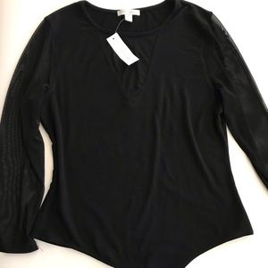 NY&Company Black Scoopneck Mesh - Inset Bodysuit